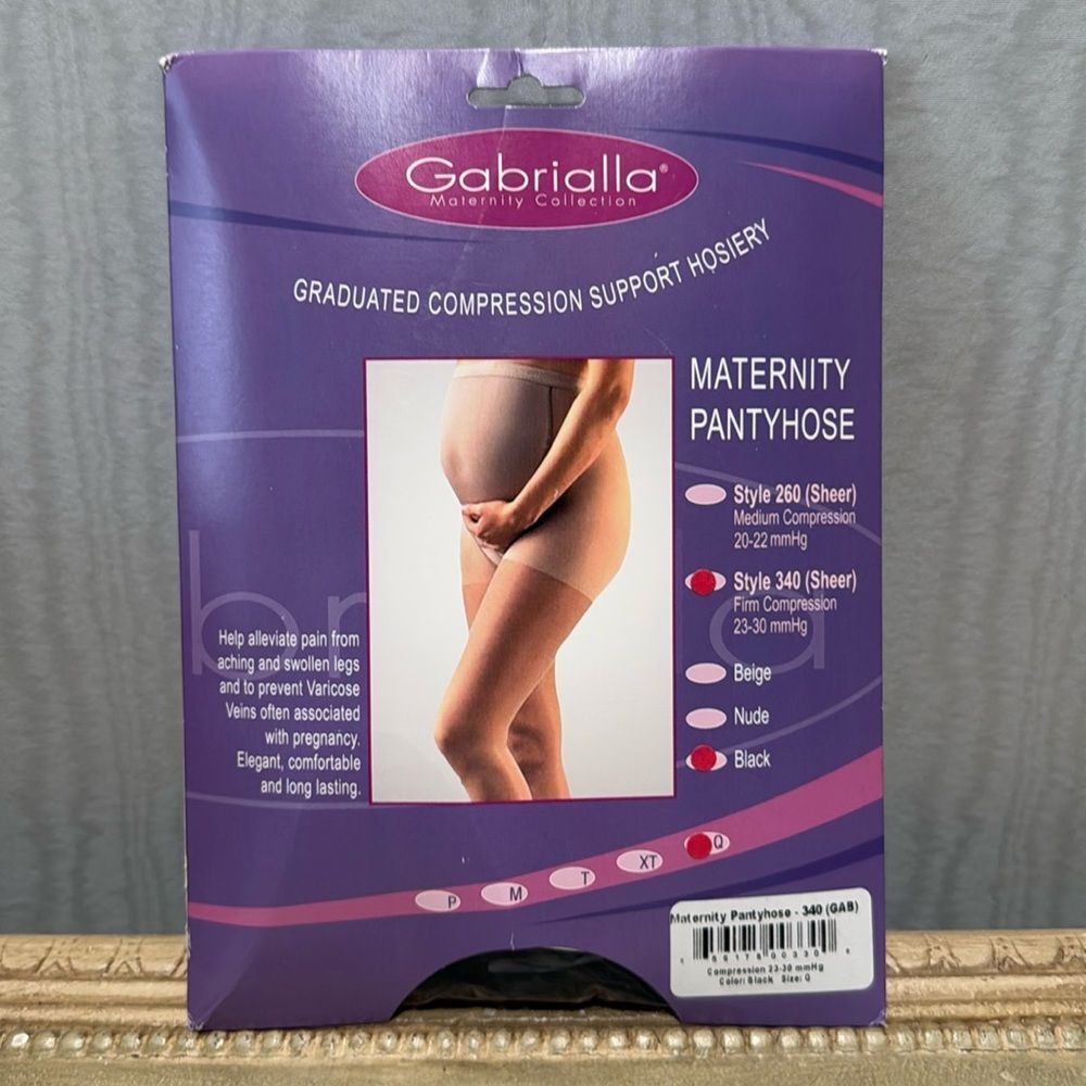 Gabrialla Maternity Pantyhose Style 340 Sheer Black Firm Compression 23-30 Sz Q